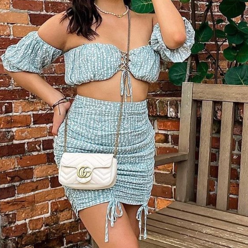 Mint green fashion nova polka dot set